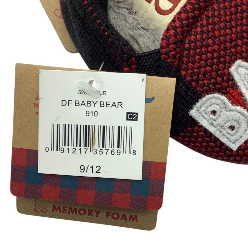 Dearfoams Baby Bear Slippers 9-12 Months Memory Foam Red‎ & Black NEW Holiday